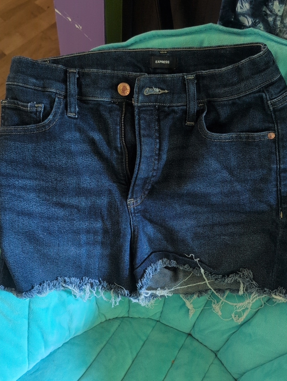 Express Dark Blue Distressed Denim Cutoff Shorts